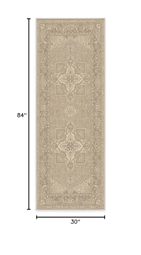 RUGGABLE Maral Heriz Washable Rug - Perfect Vintage Area Rug for Living Room Bedroom Kitchen - Pet &amp; Child Friendly - Stain &amp; Water Resistant - Creme 3&