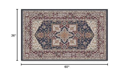 RUGGABLE Maral Heriz Washable Rug - Perfect Vintage Area Rug for Living Room Bedroom Kitchen - Pet &amp; Child Friendly - Stain &amp; Water Resistant - Creme 3&