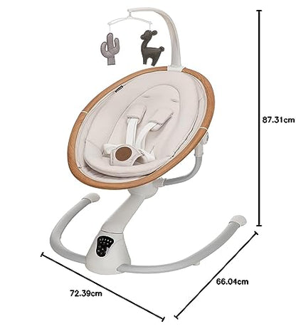 Maxi-Cosi Cassia Baby Swing, infant swing, automatic motion sensor, music, toys, recline, portable, 360 degree rotation, lightweight &amp; foldable, Horizon Sand