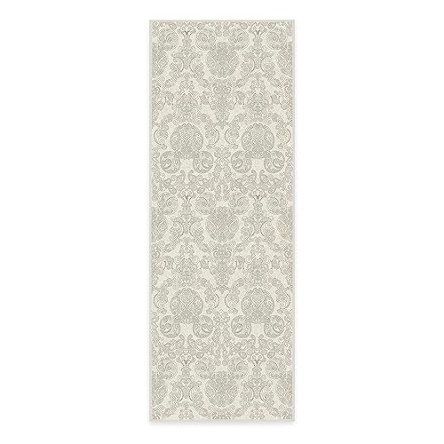 RUGGABLE Disney Traditional Mickey Mouse Washable Rug - Perfect Area Rug for Nursery Playroom Kids Room - Pet &amp; Child Friendly - Stain &amp; Water Resistant - Damask Grey 3&