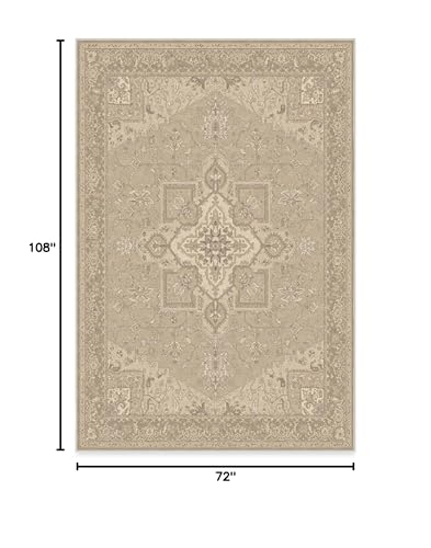 RUGGABLE Maral Heriz Washable Rug - Perfect Vintage Area Rug for Living Room Bedroom Kitchen - Pet &amp; Child Friendly - Stain &amp; Water Resistant - Creme 3&