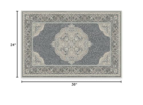 RUGGABLE Disney Traditional Mickey Mouse Washable Rug - Perfect Area Rug for Nursery Playroom Kids Room - Pet &amp; Child Friendly - Stain &amp; Water Resistant - Damask Grey 3&