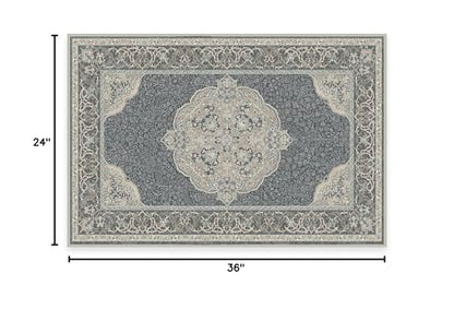 RUGGABLE Disney Traditional Mickey Mouse Washable Rug - Perfect Area Rug for Nursery Playroom Kids Room - Pet &amp; Child Friendly - Stain &amp; Water Resistant - Damask Grey 3&