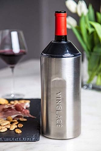 Vinglacé Wine Bottle Chiller- Portable Champagne Insulator- Stainless Steel Wine Cooler Sleeve, White