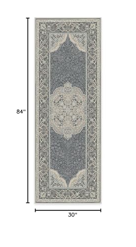 RUGGABLE Disney Traditional Mickey Mouse Washable Rug - Perfect Area Rug for Nursery Playroom Kids Room - Pet &amp; Child Friendly - Stain &amp; Water Resistant - Damask Grey 3&