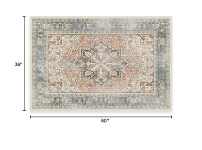 RUGGABLE Kamran Washable Rug - Perfect Vintage Area Rug for Living Room Bedroom Kitchen - Pet &amp; Child Friendly - Stain &amp; Water Resistant - Hazel 5&