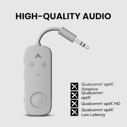 Avantree Relay - Premium Airplane Bluetooth 5.3 Adapter, Supports 2 AirPods or Headphones with aptX-Low Latency - 3.5mm AUX Jack Wireless Audio Transmitter for Planes, Travel, Airline, TV, Gym, Tablet