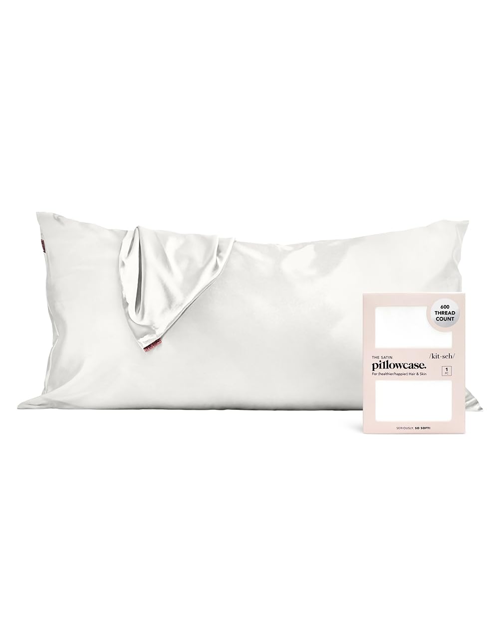 Kitsch Satin Pillowcase with Zipper for Hair &amp; Skin, Softer Than Silk Pillow Cases Queen, Smooth Pillow Covers, Machine Washable, Wrinkle-Free, Cooling Satin Pillow Cases Standard Size 19&quot;x26&quot;, Ivory