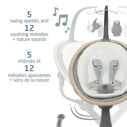 Maxi-Cosi Cassia Baby Swing, infant swing, automatic motion sensor, music, toys, recline, portable, 360 degree rotation, lightweight &amp; foldable, Horizon Sand