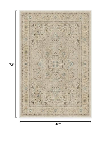 RUGGABLE Kamran Washable Rug - Perfect Vintage Area Rug for Living Room Bedroom Kitchen - Pet &amp; Child Friendly - Stain &amp; Water Resistant - Hazel 5&