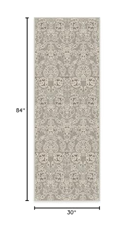 RUGGABLE Disney Traditional Mickey Mouse Washable Rug - Perfect Area Rug for Nursery Playroom Kids Room - Pet &amp; Child Friendly - Stain &amp; Water Resistant - Damask Grey 3&