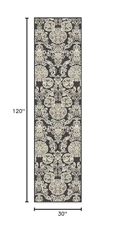 RUGGABLE Disney Traditional Mickey Mouse Washable Rug - Perfect Area Rug for Nursery Playroom Kids Room - Pet &amp; Child Friendly - Stain &amp; Water Resistant - Damask Grey 3&