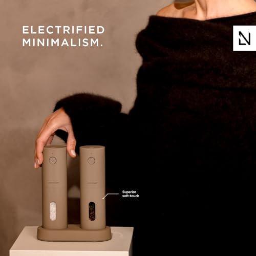 LARS NYSØM Electric Salt and Pepper Grinder Set I Automatic Salt and Pepper Mills with Adjustable Ceramic Grinder I USB Rechargeable Electric Spice Grinder Set (Almond Beige)