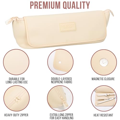 BAREFOOT CARIBOU Hair Tools Travel Bag and Heat Resistant Mat for Flat Irons, Straighteners, Curling Iron, and Haircare Accessories, 2-in-1 Design, with Interior Pockets, Portable Organizer (Ivory)