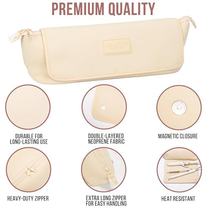 BAREFOOT CARIBOU Hair Tools Travel Bag and Heat Resistant Mat for Flat Irons, Straighteners, Curling Iron, and Haircare Accessories, 2-in-1 Design, with Interior Pockets, Portable Organizer (Ivory)