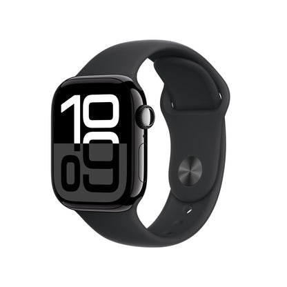 Apple Watch Series 10 [GPS 46mm] Smartwatch with Jet Black Aluminium Case with Black Sport Band. Fitness Tracker, ECG App, Always-On Retina Display, Water-Resistant