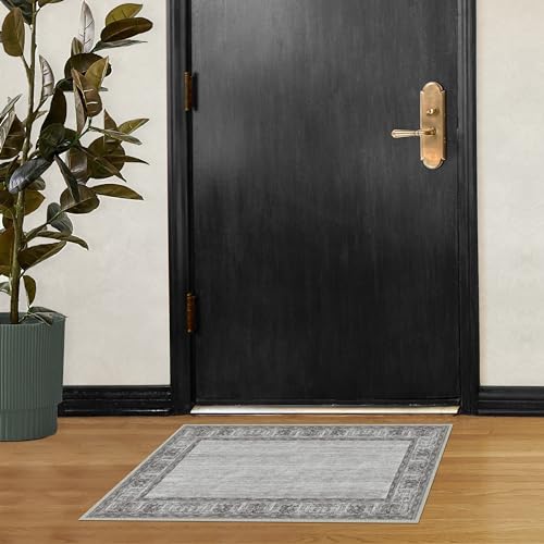 RUGGABLE Zinnia Runner Rug - Perfect Boho Washable Rug for Entryway Hallway Kitchen - Pet &amp; Child Friendly - Stain &amp; Water Resistant - Grey 2.5&