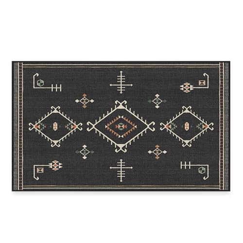 RUGGABLE Modern Outdoor Rug 3x5, Washable Area Rugs for Patio, Balcony, Front Porch, Deck, Backyard - Minimalist, Traditional, Black Boho Rug (Damali Black Multicolor 3&
