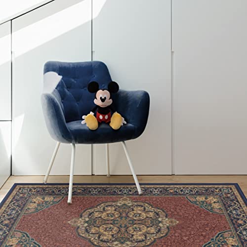 RUGGABLE Disney Traditional Mickey Mouse Washable Rug - Perfect Area Rug for Nursery Playroom Kids Room - Pet &amp; Child Friendly - Stain &amp; Water Resistant - Damask Grey 3&