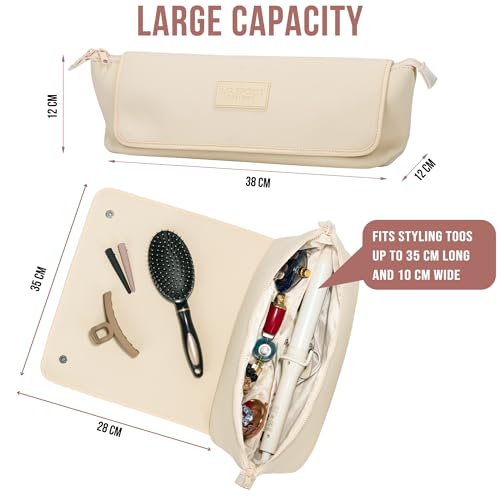 BAREFOOT CARIBOU Hair Tools Travel Bag and Heat Resistant Mat for Flat Irons, Straighteners, Curling Iron, and Haircare Accessories, 2-in-1 Design, with Interior Pockets, Portable Organizer (Ivory)