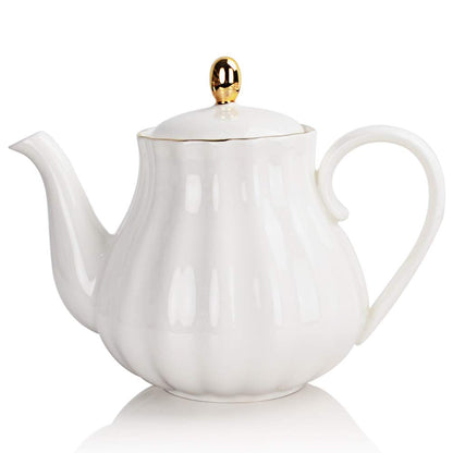 Sweejar Royal Teapot, Ceramic Tea Pot with Removable Stainless Steel Infuser, Blooming &amp; Loose Leaf Teapot - 28 Ounce(White)