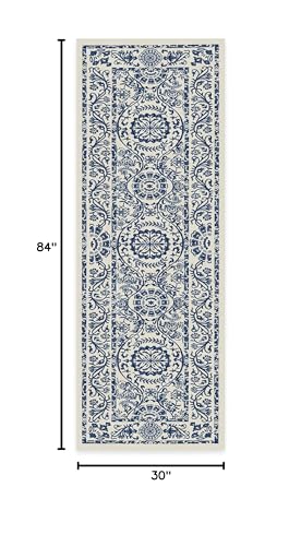 RUGGABLE Washable 2x3 Area Rug, Delphina Delft Blue, Premium Vintage Rugs for Living Room, Bedroom, Kitchen, Office, Classroom with Gripper Non Slip Pad