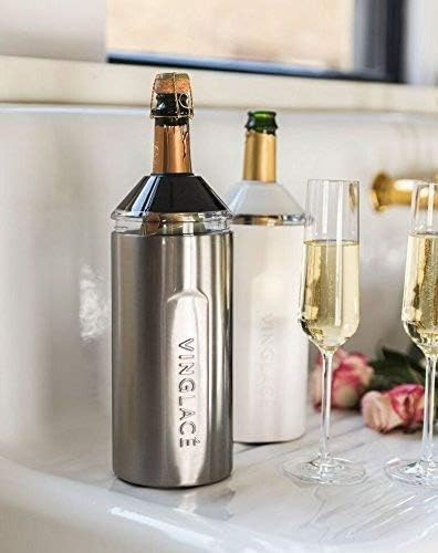 Vinglacé Wine Bottle Chiller- Portable Champagne Insulator- Stainless Steel Wine Cooler Sleeve, White