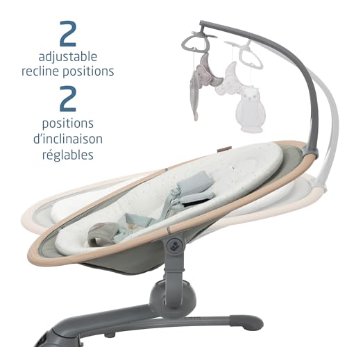 Maxi-Cosi Cassia Baby Swing, infant swing, automatic motion sensor, music, toys, recline, portable, 360 degree rotation, lightweight &amp; foldable, Horizon Sand
