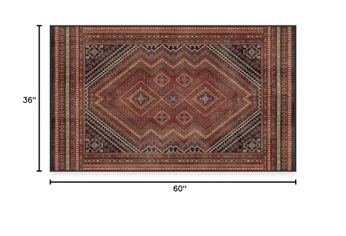 RUGGABLE Kaden Washable Rug - Perfect Vintage Area Rug for Living Room Bedroom Kitchen - Pet &amp; Child Friendly - Stain &amp; Water Resistant - Amber Red 3&