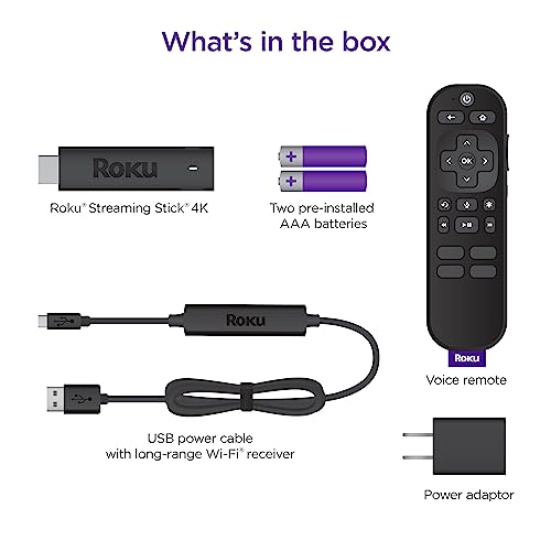 Roku Streaming Stick 4K | Portable Roku Streaming Device 4K/HDR/Dolby Vision, Roku Voice Remote, Free &amp; Live TV