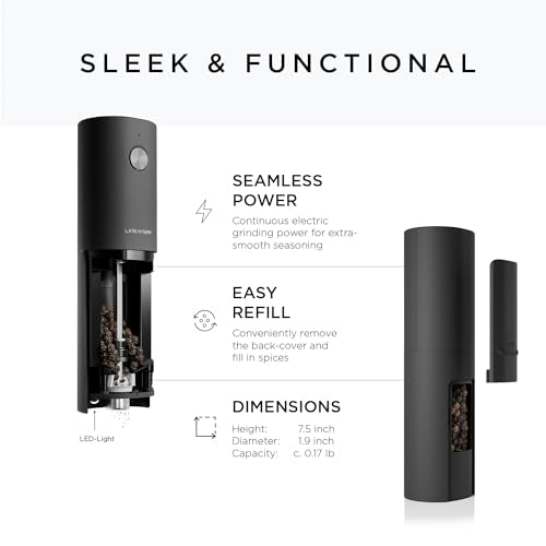 LARS NYSØM Electric Salt and Pepper Grinder Set I Automatic Salt and Pepper Mills with Adjustable Ceramic Grinder I USB Rechargeable Electric Spice Grinder Set (Almond Beige)