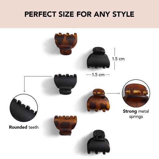 Kitsch Small Hair Clips for Women, Recycled Plastic Small Claw Clips &amp; Mini Claw Clips for Hair, Mini Hair Clips for Thin Hair, Tiny Jaw Clip for Hair, 16 pcs (Tortoise &amp; Black)