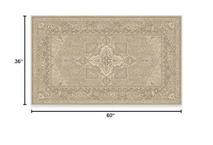 RUGGABLE Maral Heriz Washable Rug - Perfect Vintage Area Rug for Living Room Bedroom Kitchen - Pet &amp; Child Friendly - Stain &amp; Water Resistant - Creme 3&