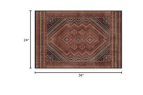 RUGGABLE Kaden Washable Rug - Perfect Vintage Area Rug for Living Room Bedroom Kitchen - Pet &amp; Child Friendly - Stain &amp; Water Resistant - Amber Red 3&