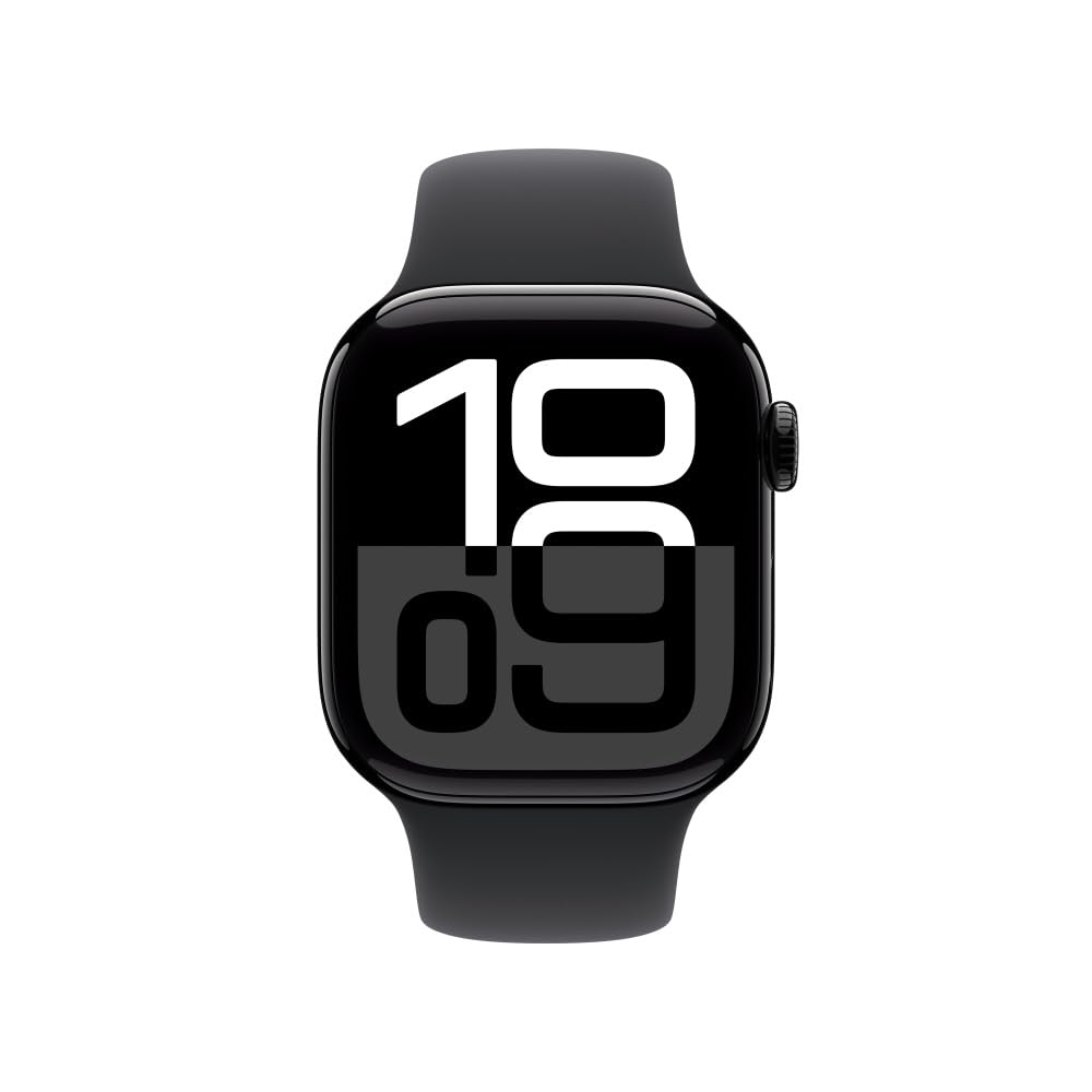 Apple Watch Series 10 [GPS 46mm] Smartwatch with Jet Black Aluminium Case with Black Sport Band. Fitness Tracker, ECG App, Always-On Retina Display, Water-Resistant