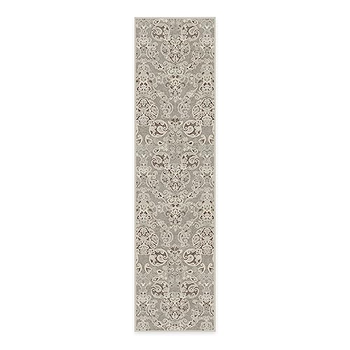 RUGGABLE Disney Traditional Mickey Mouse Washable Rug - Perfect Area Rug for Nursery Playroom Kids Room - Pet &amp; Child Friendly - Stain &amp; Water Resistant - Damask Grey 3&
