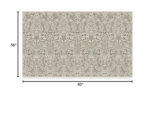 RUGGABLE Disney Traditional Mickey Mouse Washable Rug - Perfect Area Rug for Nursery Playroom Kids Room - Pet &amp; Child Friendly - Stain &amp; Water Resistant - Damask Grey 3&