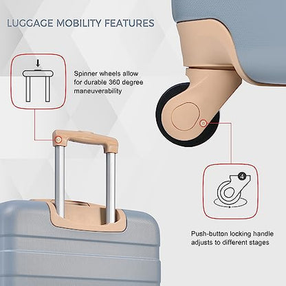 Merax 3 Pcs ABS Hardside Luggage Sets TSA Lock Spinner Wheel Suitcases, Pearly White, 20/24/28 Inch