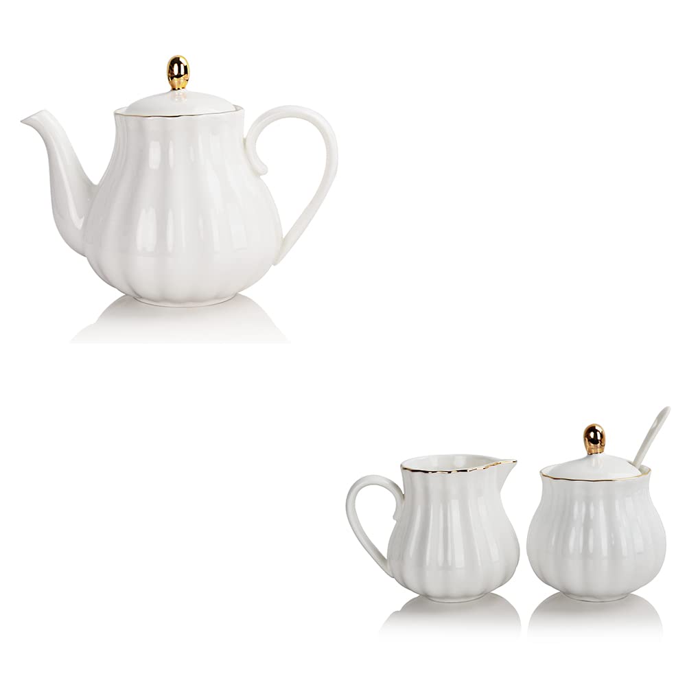 Sweejar Royal Ceramic Teapot &amp; Sugar and Creamer Set(White)