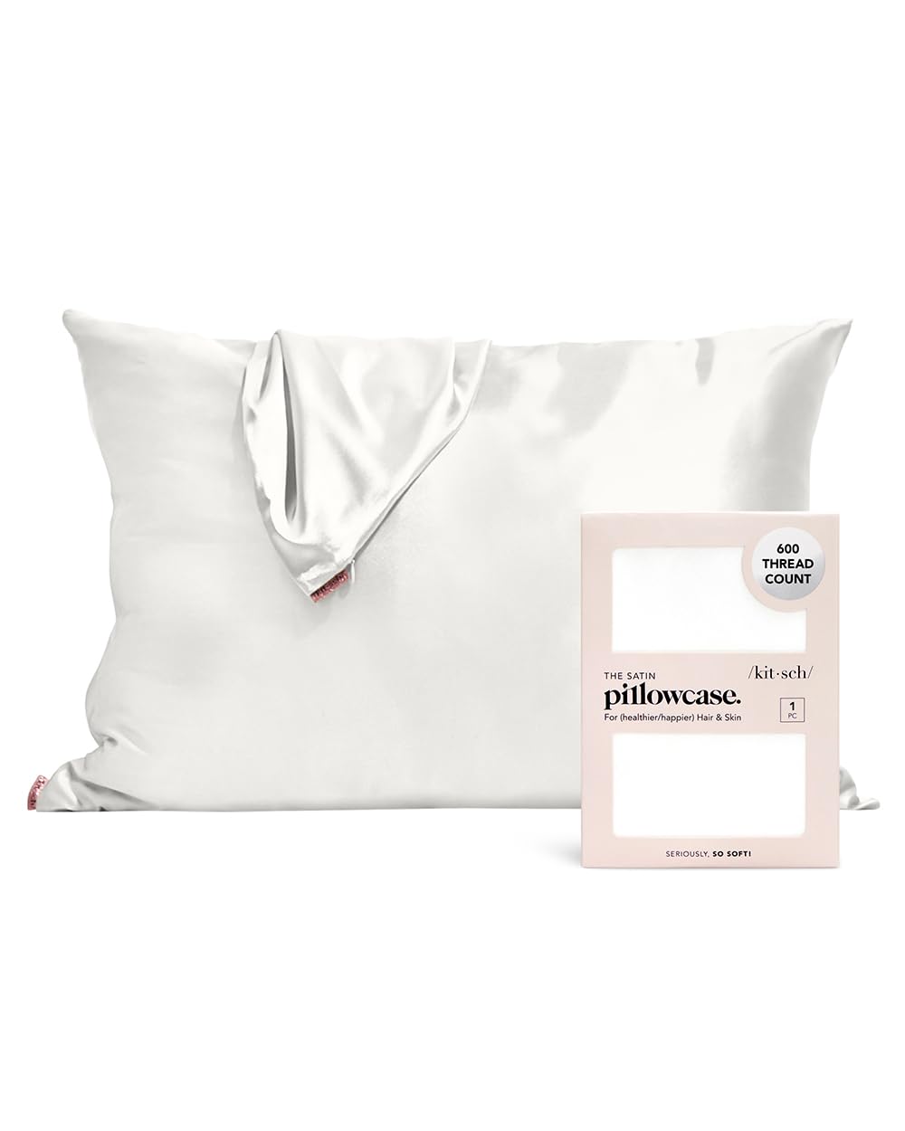 Kitsch Satin Pillowcase with Zipper for Hair &amp; Skin, Softer Than Silk Pillow Cases Queen, Smooth Pillow Covers, Machine Washable, Wrinkle-Free, Cooling Satin Pillow Cases Standard Size 19&quot;x26&quot;, Ivory
