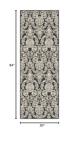 RUGGABLE Disney Traditional Mickey Mouse Washable Rug - Perfect Area Rug for Nursery Playroom Kids Room - Pet &amp; Child Friendly - Stain &amp; Water Resistant - Damask Grey 3&