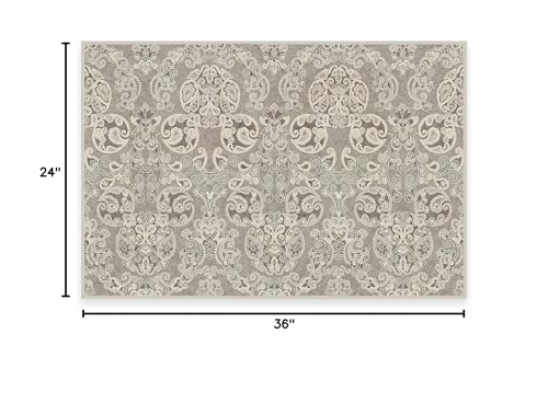RUGGABLE Disney Traditional Mickey Mouse Washable Rug - Perfect Area Rug for Nursery Playroom Kids Room - Pet &amp; Child Friendly - Stain &amp; Water Resistant - Damask Grey 3&