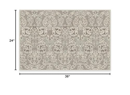 RUGGABLE Disney Traditional Mickey Mouse Washable Rug - Perfect Area Rug for Nursery Playroom Kids Room - Pet &amp; Child Friendly - Stain &amp; Water Resistant - Damask Grey 3&