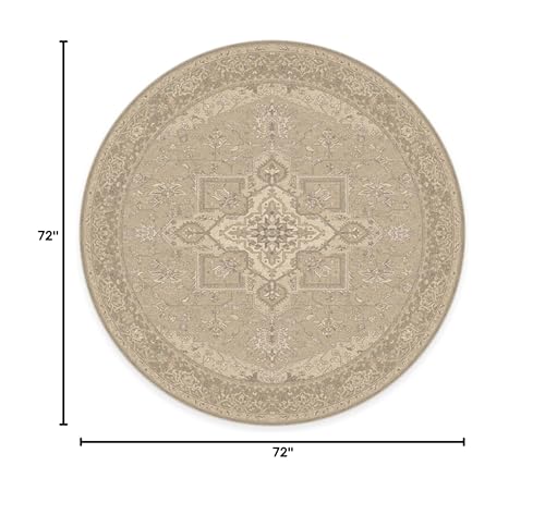 RUGGABLE Maral Heriz Washable Rug - Perfect Vintage Area Rug for Living Room Bedroom Kitchen - Pet &amp; Child Friendly - Stain &amp; Water Resistant - Creme 3&
