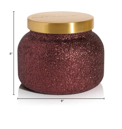 Capri Blue Tinsel &amp; Spice Holiday Candle - Signature Glam Jar Candle - Juniper Berry, Cinnamon &amp; Vanilla Scented Candles - Soy Wax Blend - Christmas Decor - Maroon Glitter Candle Holder (19 oz)