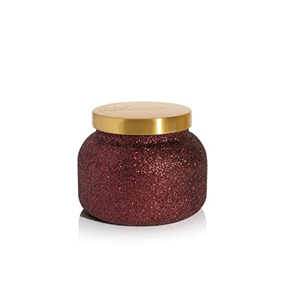 Capri Blue Tinsel &amp; Spice Holiday Candle - Signature Glam Jar Candle - Juniper Berry, Cinnamon &amp; Vanilla Scented Candles - Soy Wax Blend - Christmas Decor - Maroon Glitter Candle Holder (19 oz)