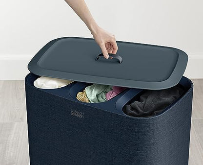 Joseph Joseph Tota - Trio 90-liter Laundry Hamper Separation Basket with lid, 3 Removable Washing Bags with Handles- Ecru