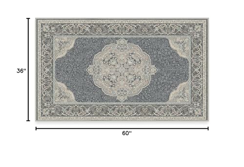 RUGGABLE Disney Traditional Mickey Mouse Washable Rug - Perfect Area Rug for Nursery Playroom Kids Room - Pet &amp; Child Friendly - Stain &amp; Water Resistant - Damask Grey 3&