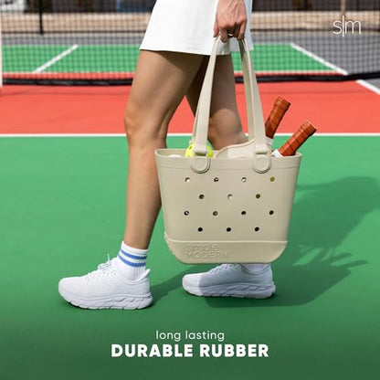 Simple Modern Beach Bag Rubber Tote | Waterproof Medium Tote Bag with Zipper Pocket for Pool, Groceries, Sports | Gifts For Women | Getaway Bag Collection | Almond Birch