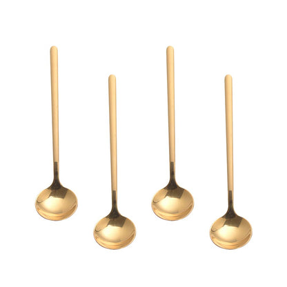 4 PCS Espresso Spoons 18/8 Stainless Steel, 5.2 Inches Vogue Mini Teaspoons Set for Stirring Coffee, Dessert Cake, Ice Cream, Soup, Antipasto Cappuccino, Frosted Handle, Sweejar（Gold）